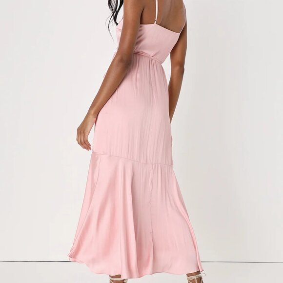Lulus Glowing Arrival Blush Pink Ruffled Wrap Midi Dress - Picture 3 of 13